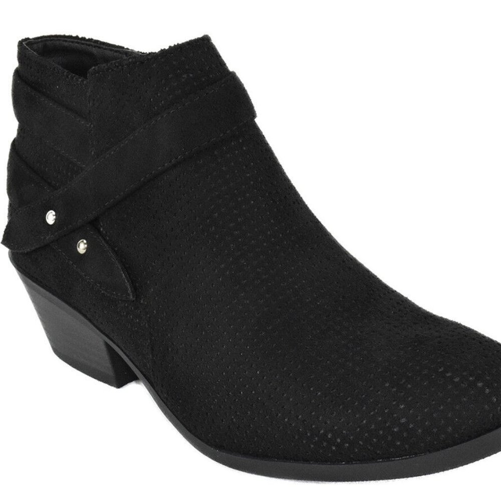 Soda Women Small Short Heel Ankle Boot Buckled Booties Zipper Suede Black PORTIA